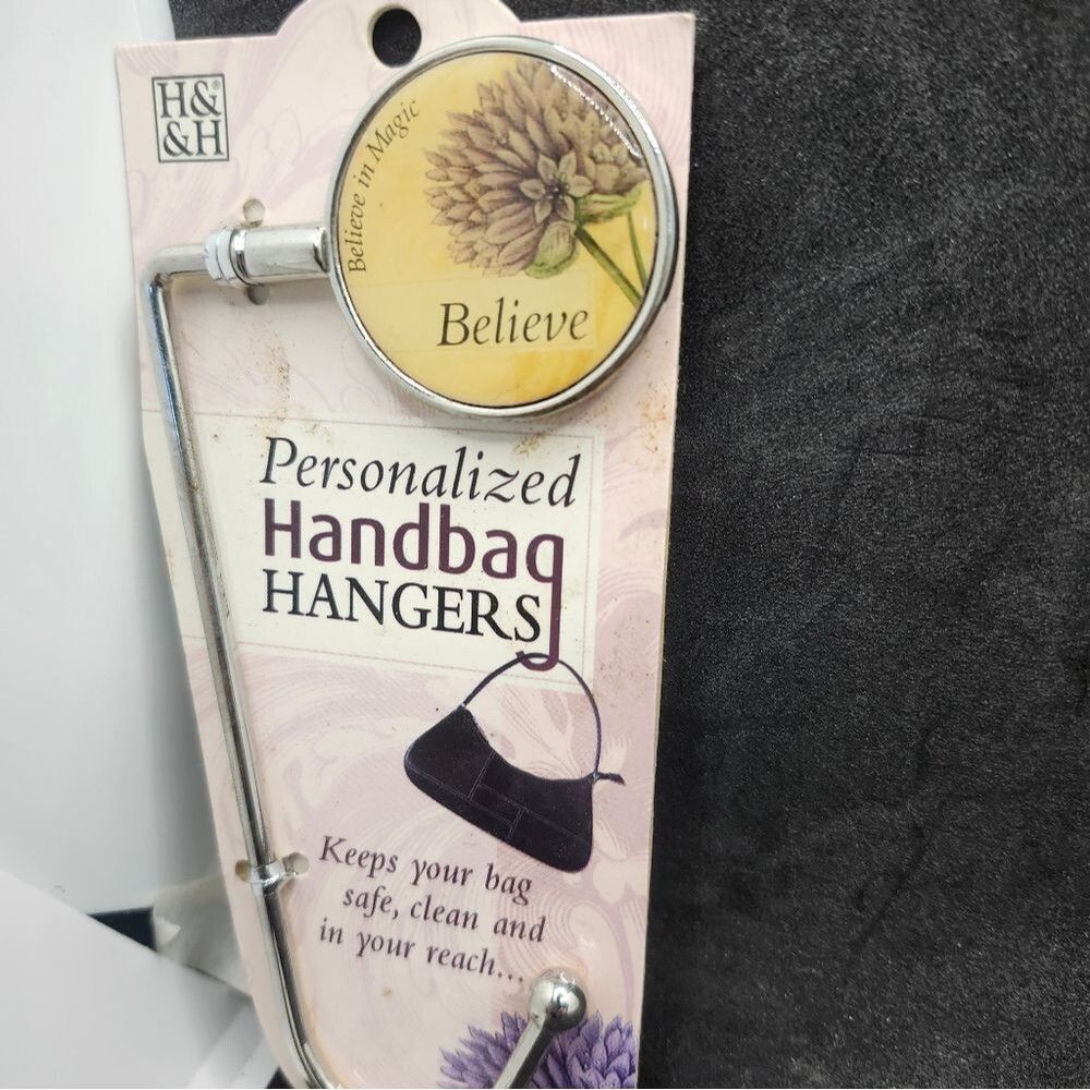 H&H “Believe” Personalized Handbag Hanger – Decorative Purse Hook with Flower De